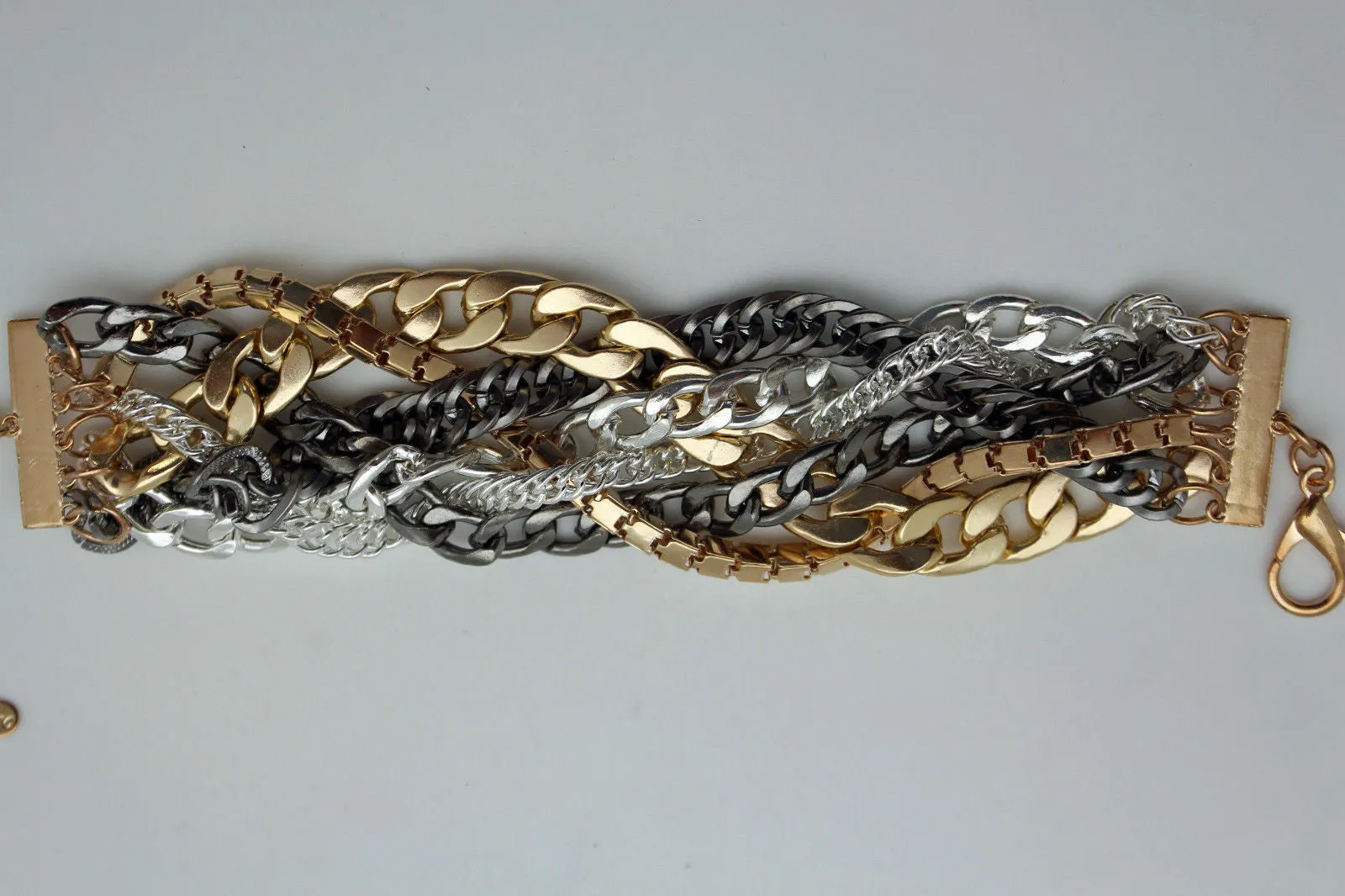 Gold Metal Wide Bracelet Retro Style Silver Pewter Gunmetal Chains Links