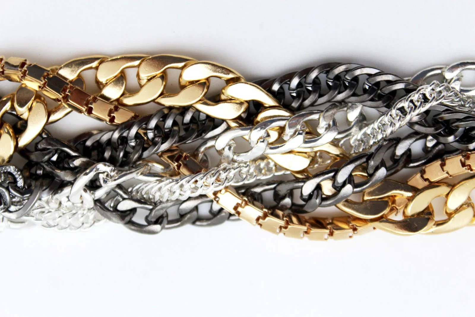 Gold Metal Wide Bracelet Retro Style Silver Pewter Gunmetal Chains Links