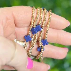 Gold with Navy Cross Stretch Bracelet