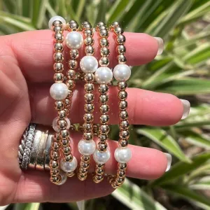 Gold with Pearls Stretch Bracelet