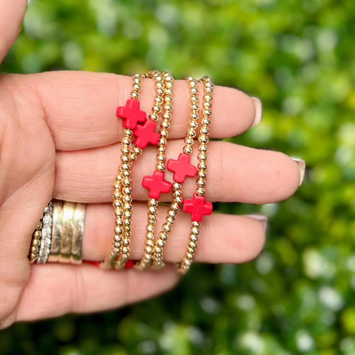 Gold with Red Cross Stretch Bracelet