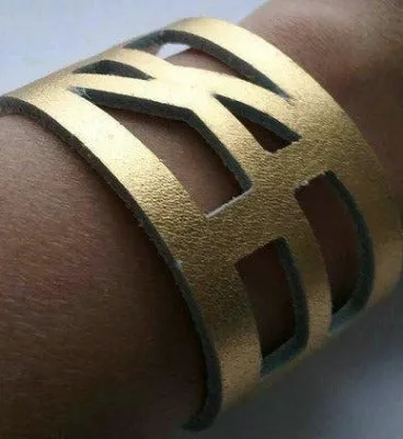 Golden The Good Luck, Self Empowering Bracelet.  Gold Leather Cuff bracelet.