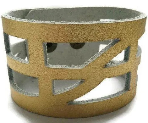 Golden The Good Luck, Self Empowering Bracelet.  Gold Leather Cuff bracelet.