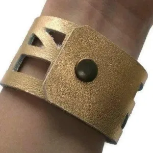 Golden The Good Luck, Self Empowering Bracelet.  Gold Leather Cuff bracelet.
