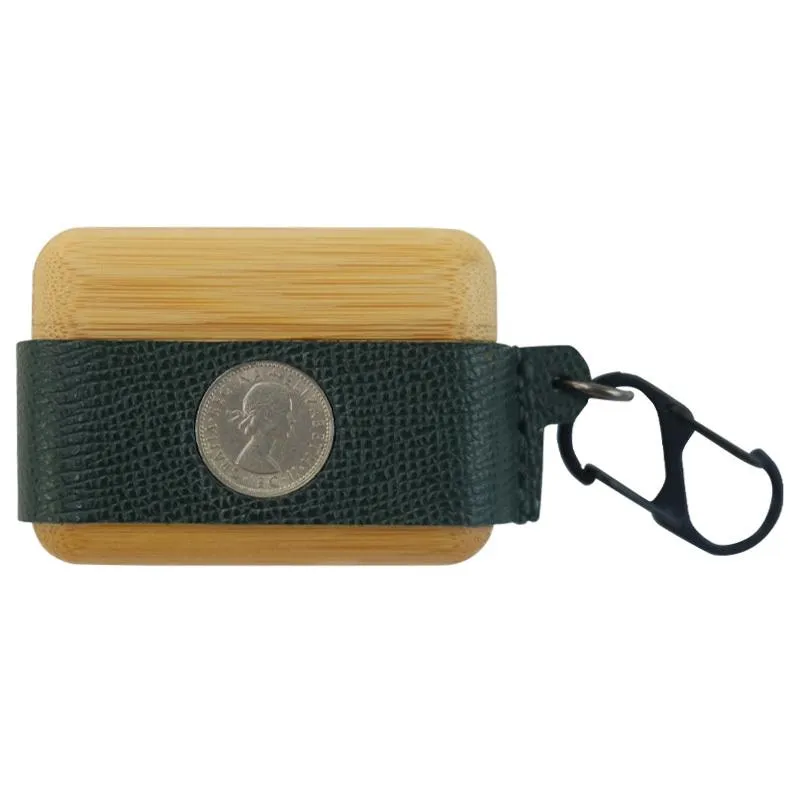 Green  Spotted Wood Leather AirPods Pro Case with Strap Leather 1,2 AirPods Case Airpod Case Cover