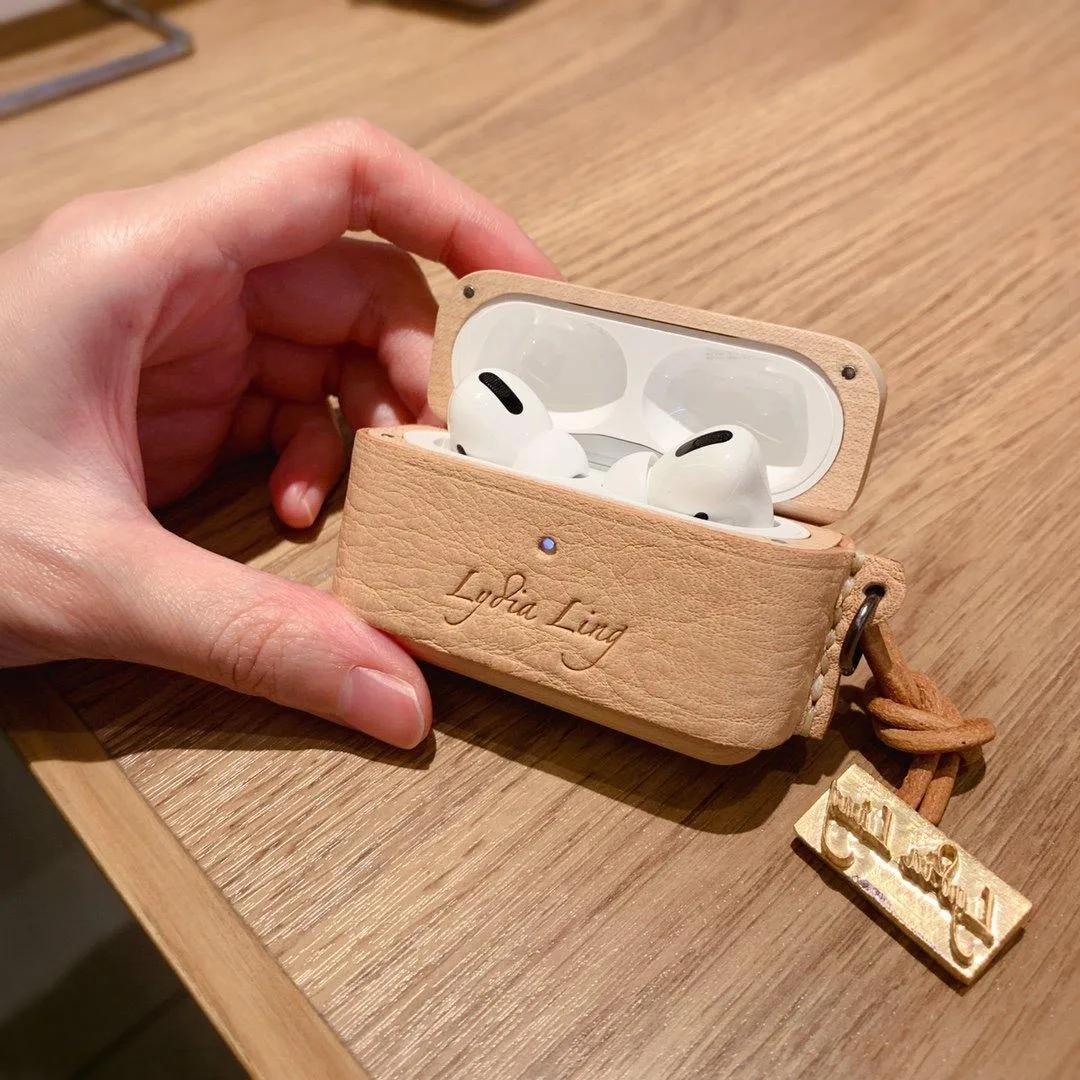 Green Wood Leather AirPods Pro Case with Strap Leather AirPods Case Airpod Case Cover