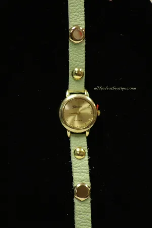 Green/Gold, Gold & Silver Studs, Metal Chain Links | Leather Band w/ Fold Over Clasp