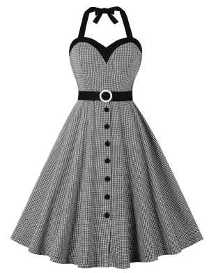Grey Sweat Heart Halter Sleeveless 1950s Vintage Swing Dress