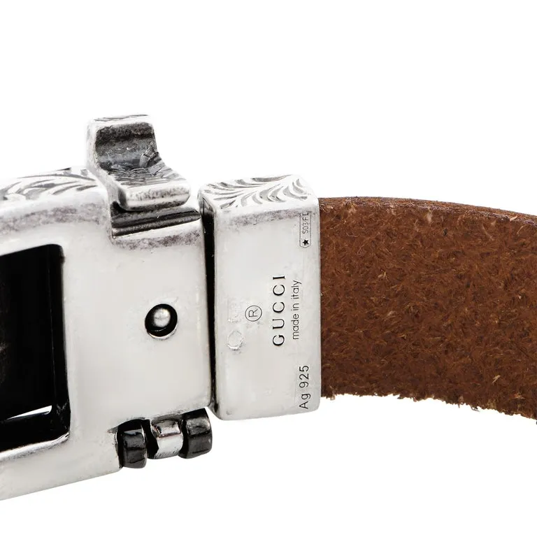 Gucci Anger Forest Wolf Head Leather Bracelet in Brown