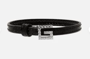 Gucci Black Leather Bracelet with Crystal Square G