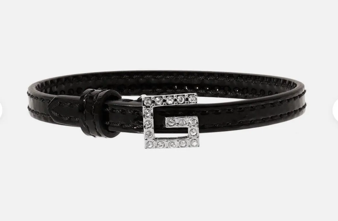 Gucci Black Leather Bracelet with Crystal Square G