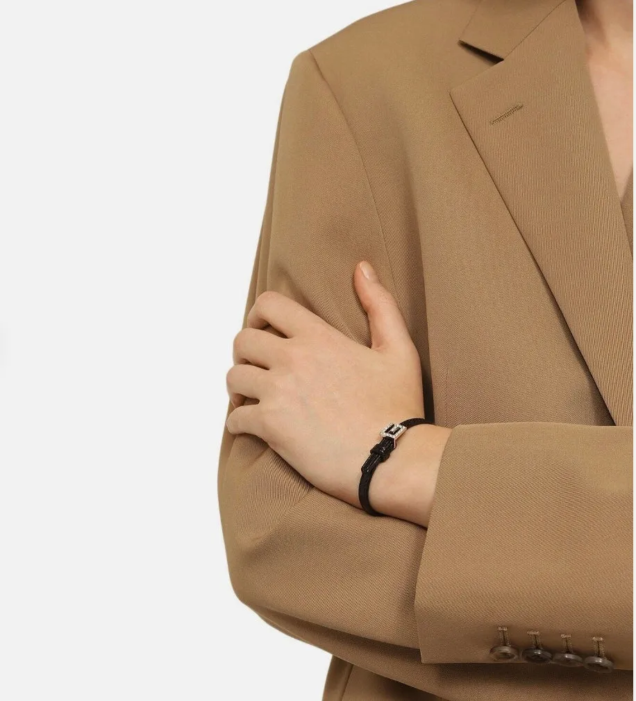 Gucci Black Leather Bracelet with Crystal Square G
