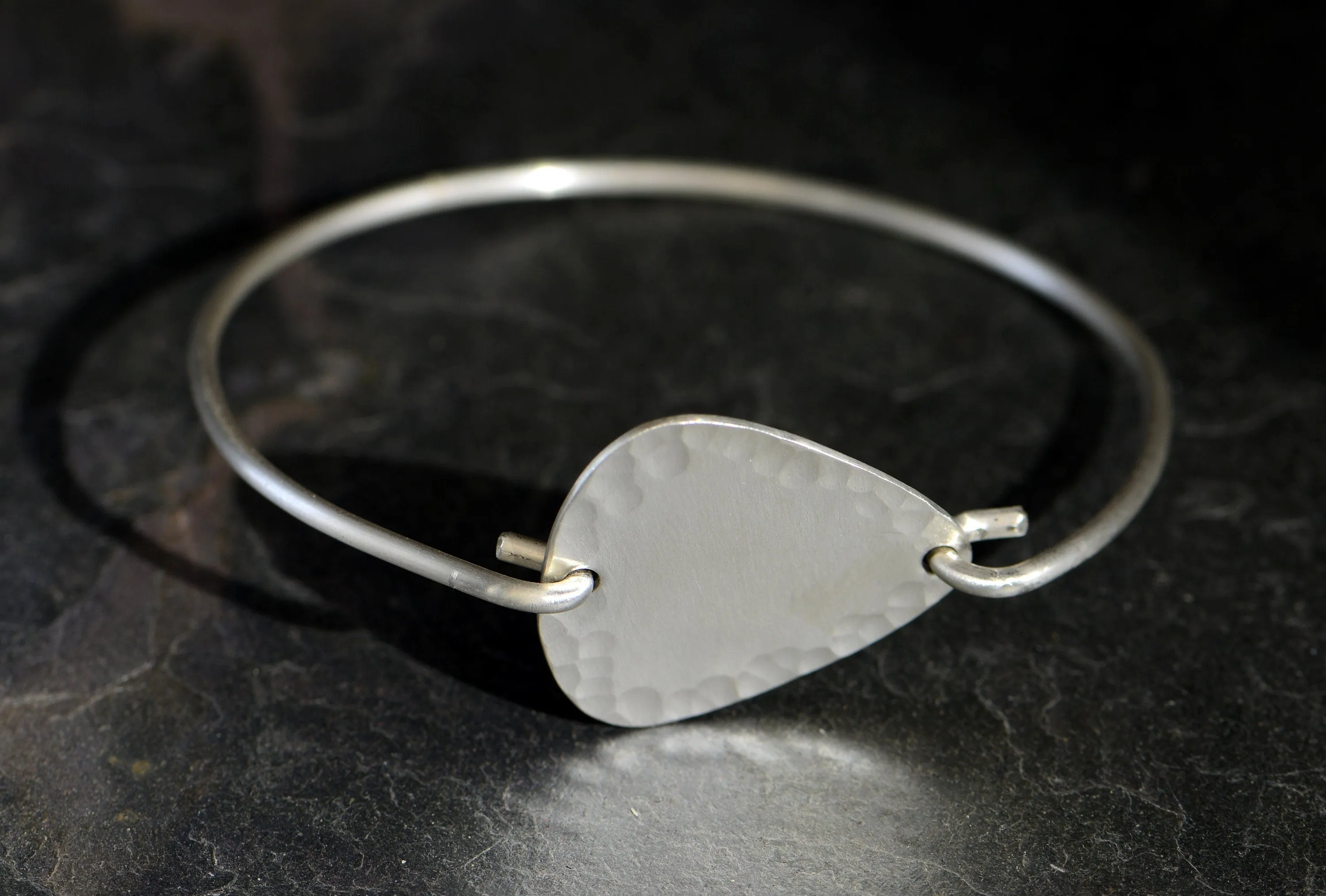 Hammered Tension Bangle with Sterling Silver Guitar Pick