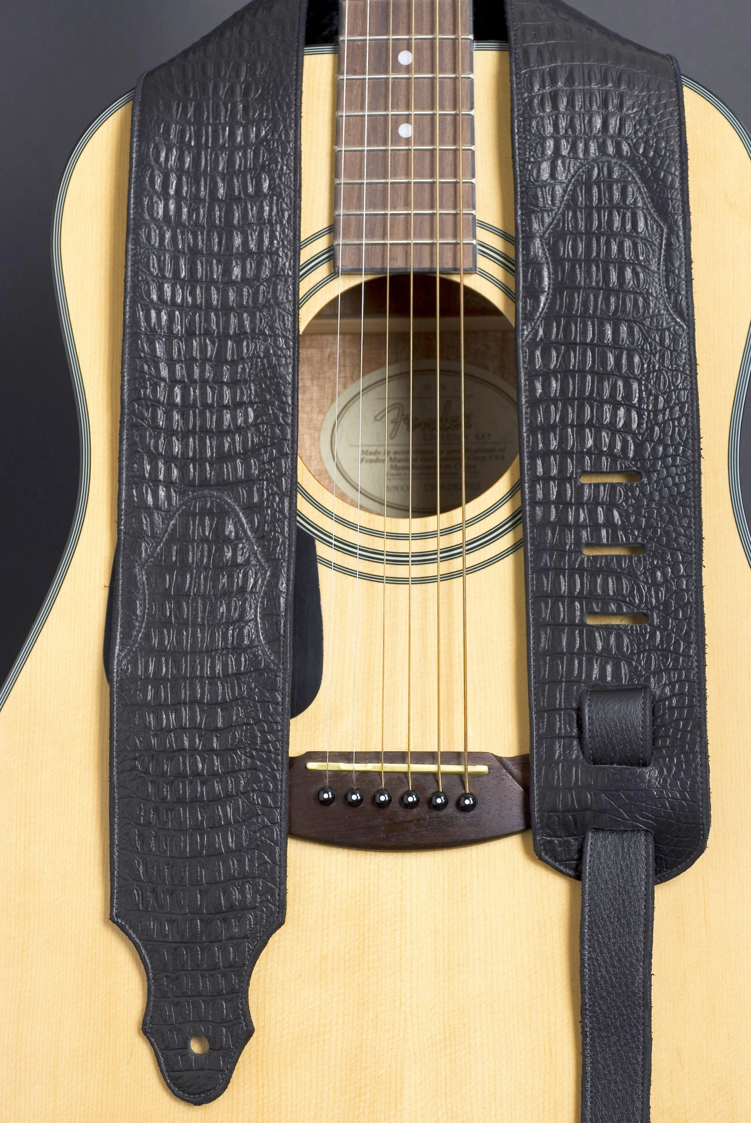 Handmade Black Embossed Leather Guitar Strap