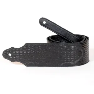 Handmade Black Embossed Leather Guitar Strap