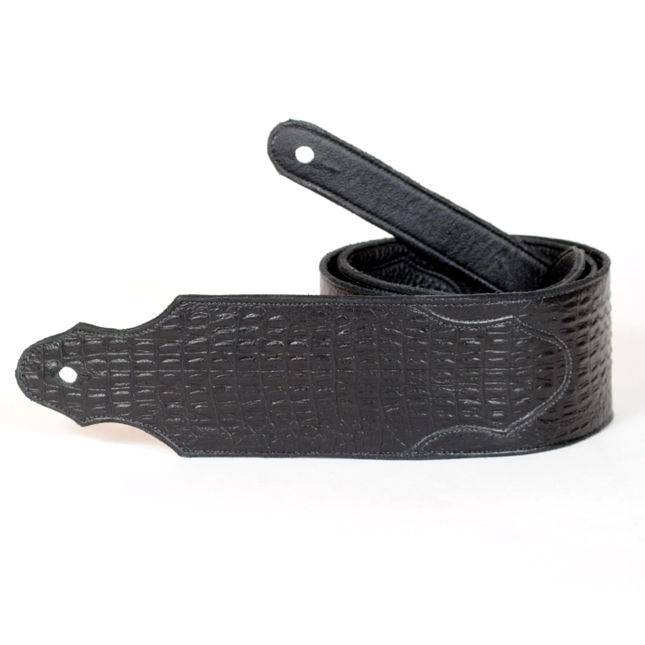 Handmade Black Embossed Leather Guitar Strap