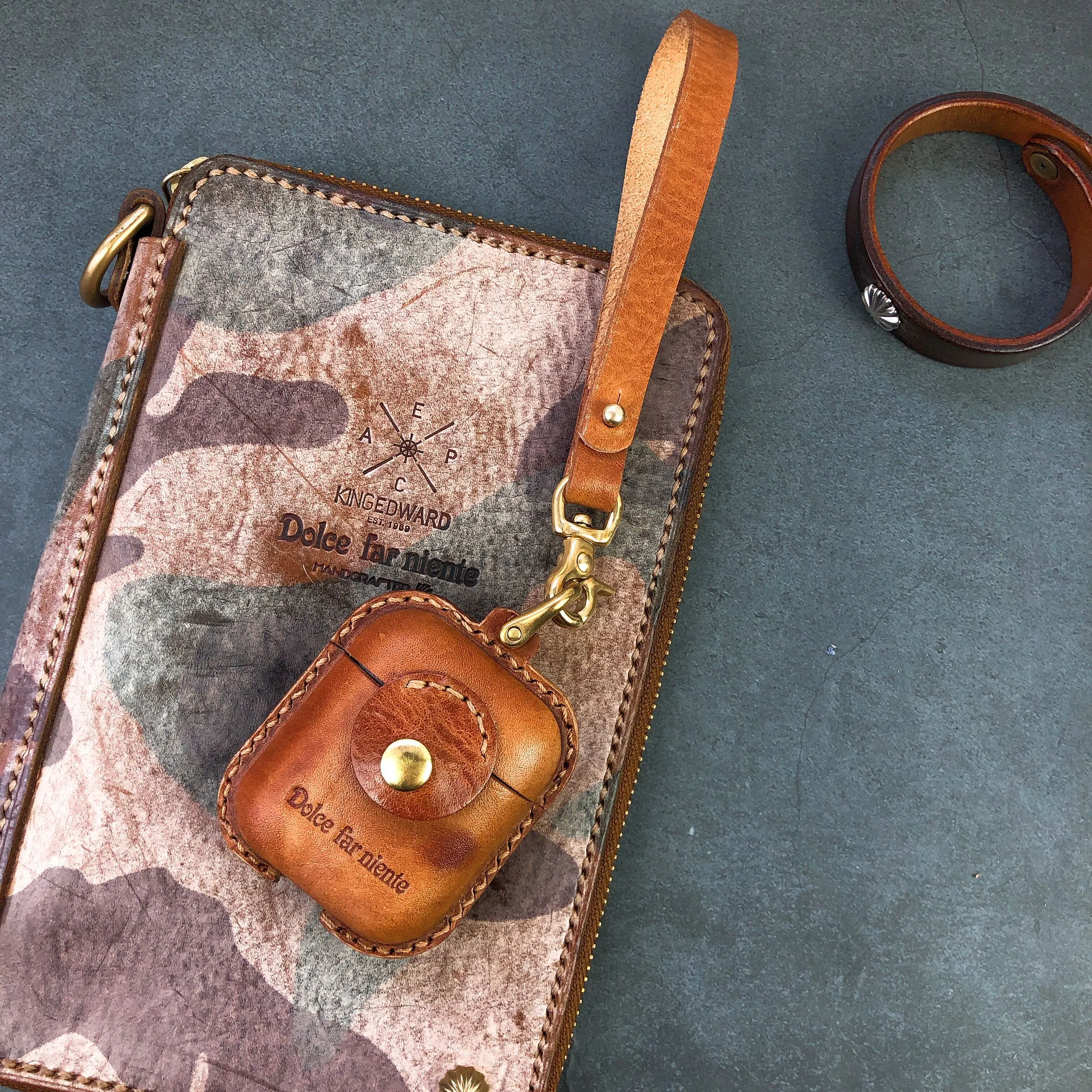 Handmade Brown Leather AirPods 1,2 Cases with Wristlet Strap Leather AirPods Cases Airpod Case Cover