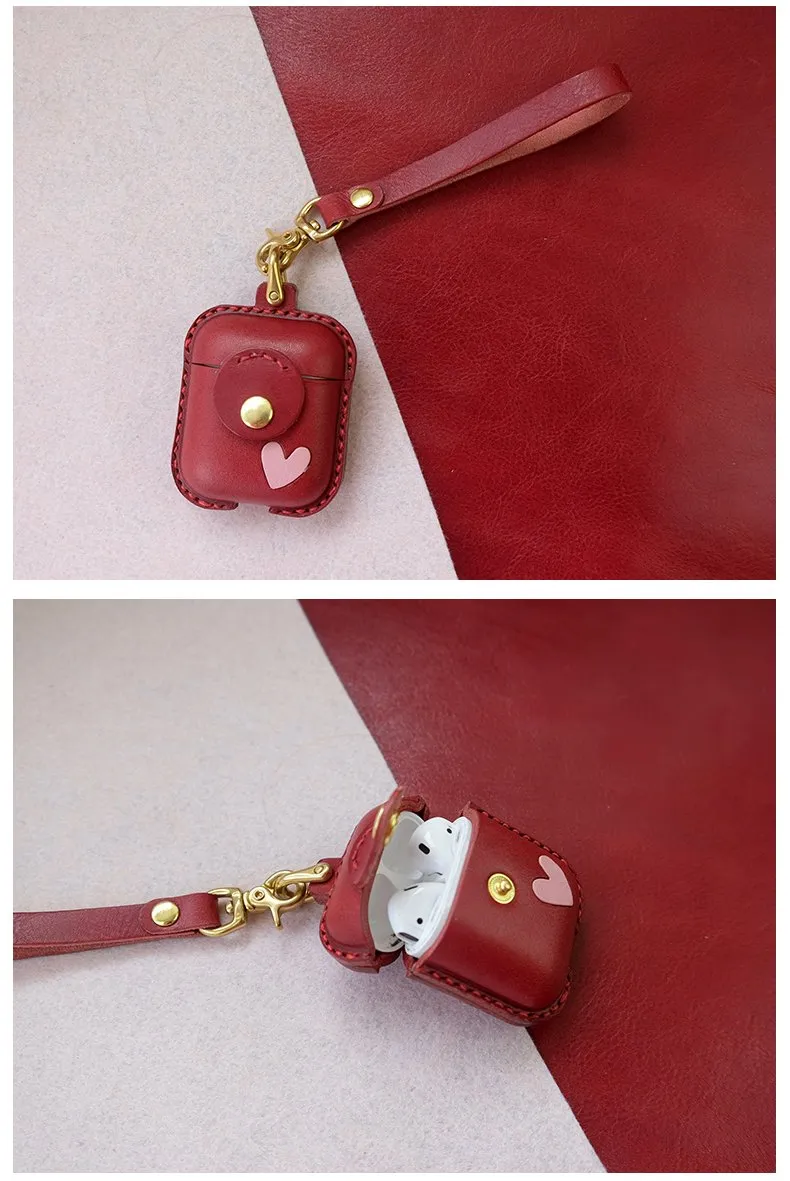Handmade Brown Leather AirPods 1,2 Cases with Wristlet Strap Leather AirPods Cases Airpod Case Cover