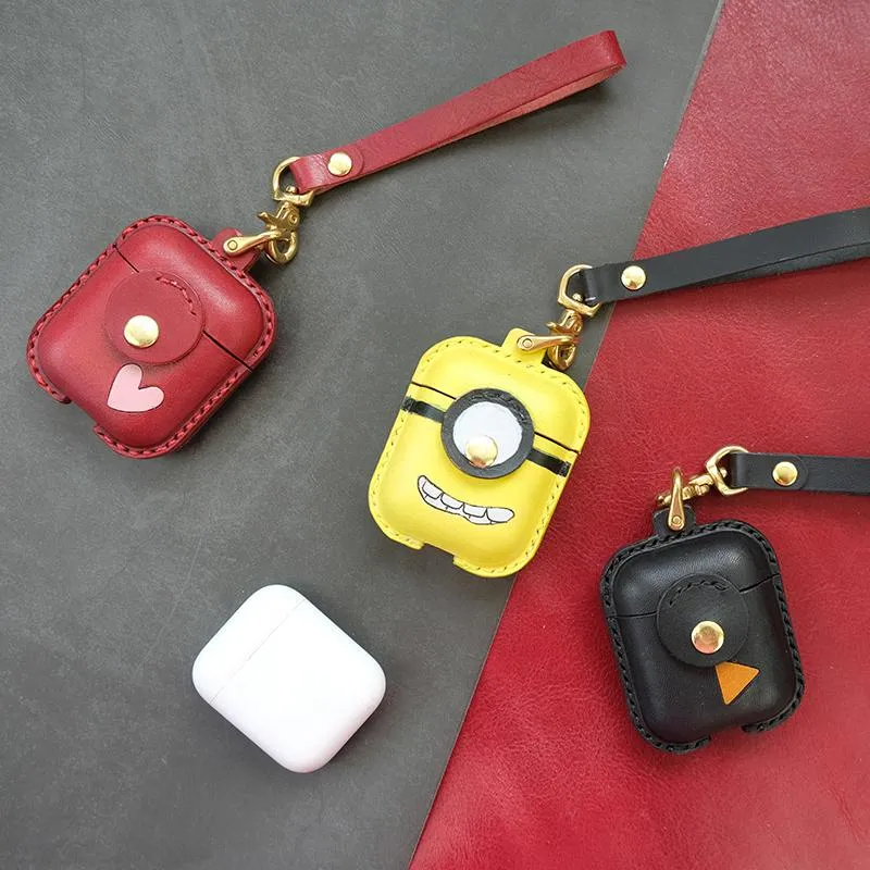 Handmade Brown Leather AirPods 1,2 Cases with Wristlet Strap Leather AirPods Cases Airpod Case Cover