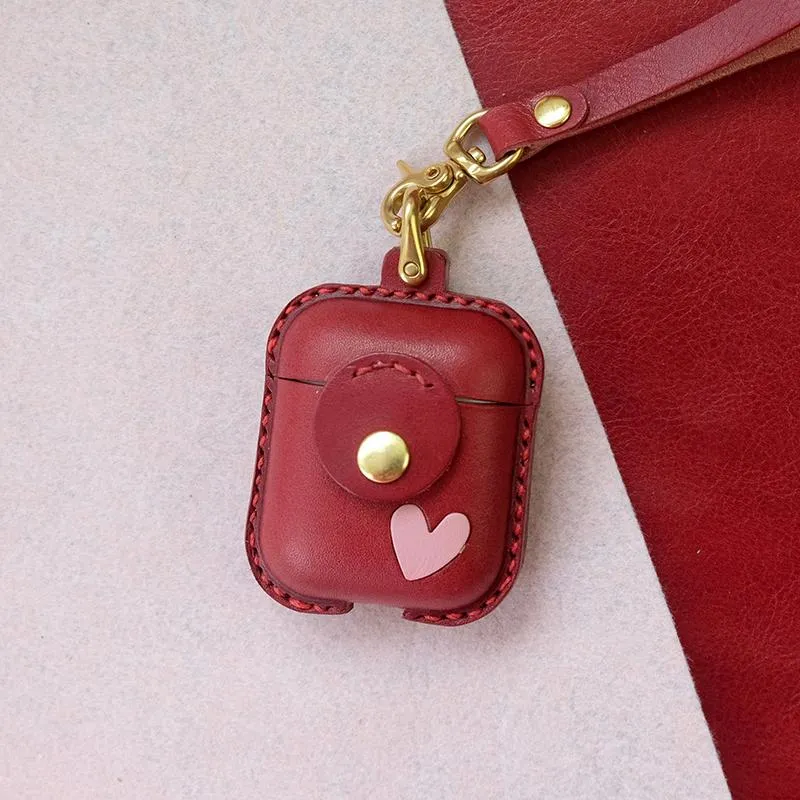 Handmade Brown Leather AirPods 1,2 Cases with Wristlet Strap Leather AirPods Cases Airpod Case Cover