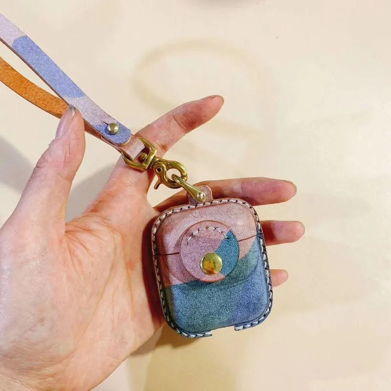 Handmade Brown Leather AirPods 1,2 Cases with Wristlet Strap Leather AirPods Cases Airpod Case Cover