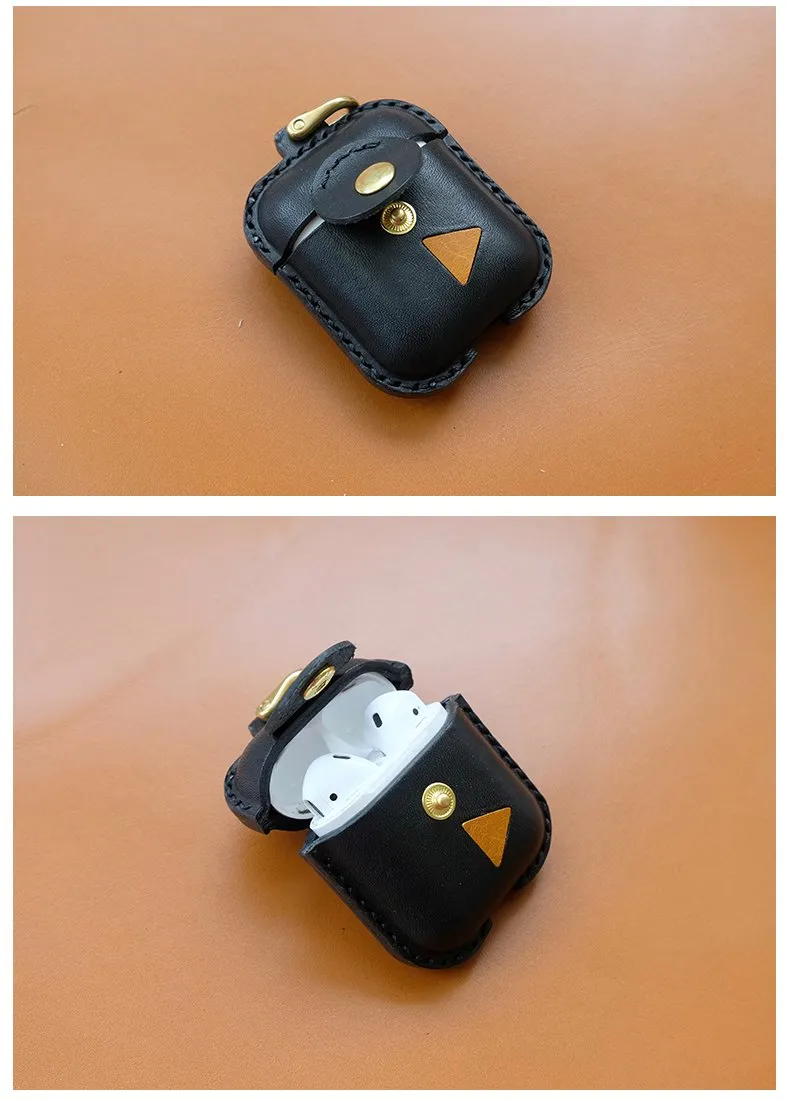 Handmade Brown Leather AirPods 1,2 Cases with Wristlet Strap Leather AirPods Cases Airpod Case Cover
