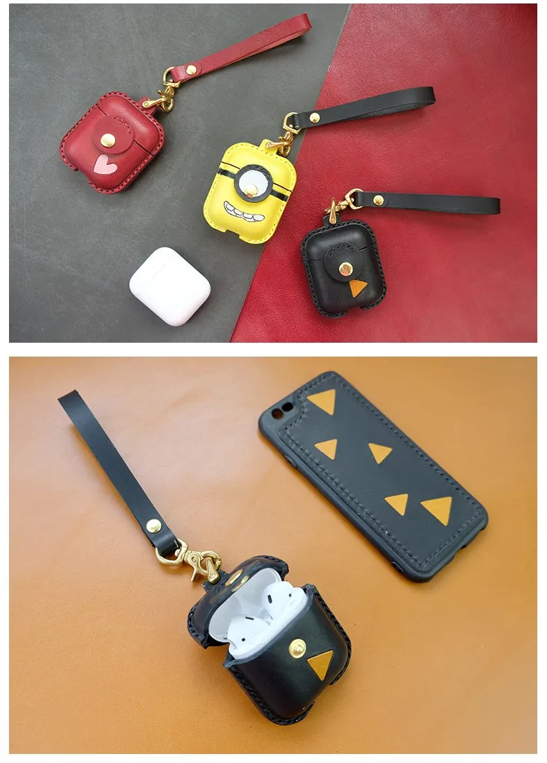 Handmade Brown Leather AirPods 1,2 Cases with Wristlet Strap Leather AirPods Cases Airpod Case Cover