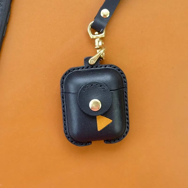Handmade Brown Leather AirPods 1,2 Cases with Wristlet Strap Leather AirPods Cases Airpod Case Cover