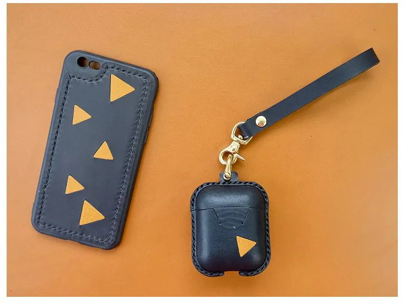 Handmade Brown Leather AirPods 1,2 Cases with Wristlet Strap Leather AirPods Cases Airpod Case Cover