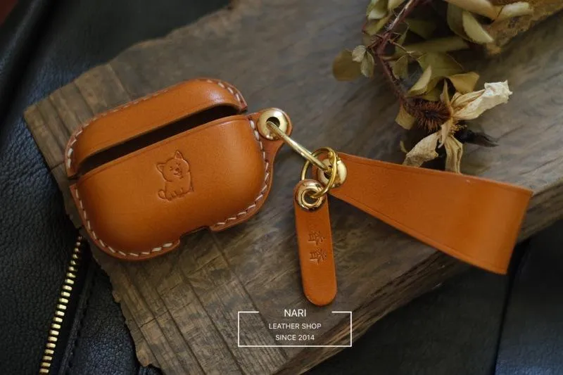 Handmade Brown Leather AirPods Pro Case with Wristlet Strap Leather AirPods Case Airpod Case Cover