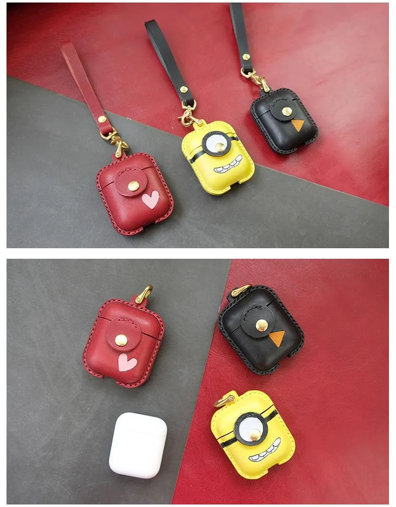 Handmade Camouflage Leather AirPods 1,2 Cases with Wristlet Strap Leather AirPods Cases Airpod Case Cover