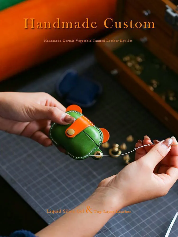 Handmade Green Leather AirPods 1&2 Case with Wristlet Strap Custom Leather AirPods 1&2 Case Airpod Case Cover