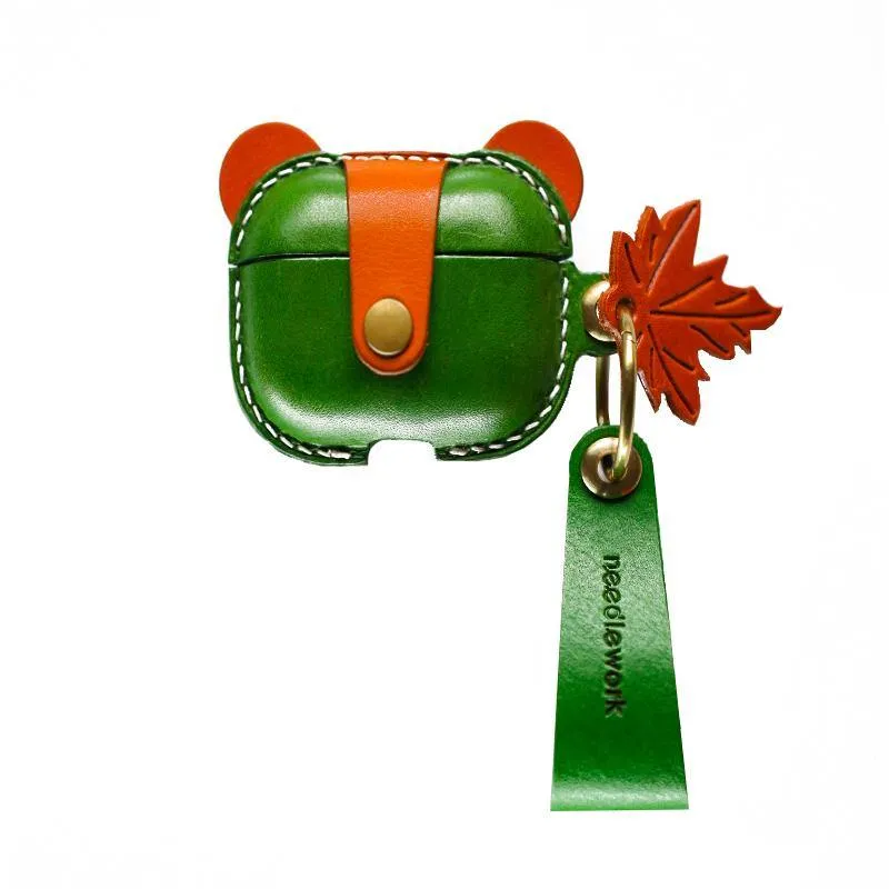 Handmade Green Leather AirPods 1&2 Case with Wristlet Strap Custom Leather AirPods 1&2 Case Airpod Case Cover