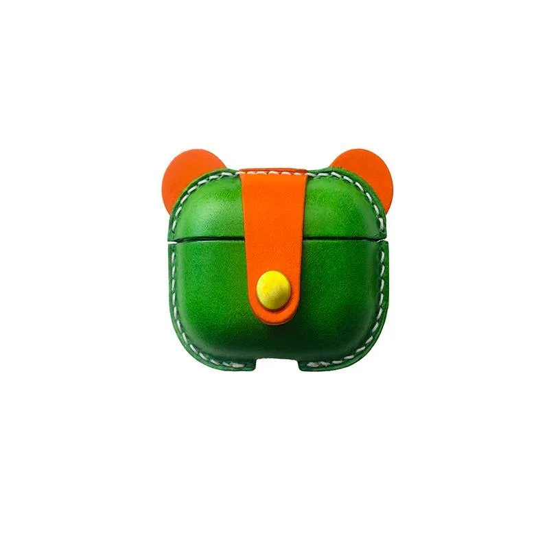Handmade Green Leather AirPods 1&2 Case with Wristlet Strap Custom Leather AirPods 1&2 Case Airpod Case Cover