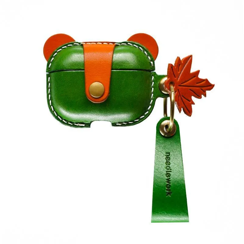 Handmade Green Leather AirPods 1&2 Case with Wristlet Strap Custom Leather AirPods 1&2 Case Airpod Case Cover