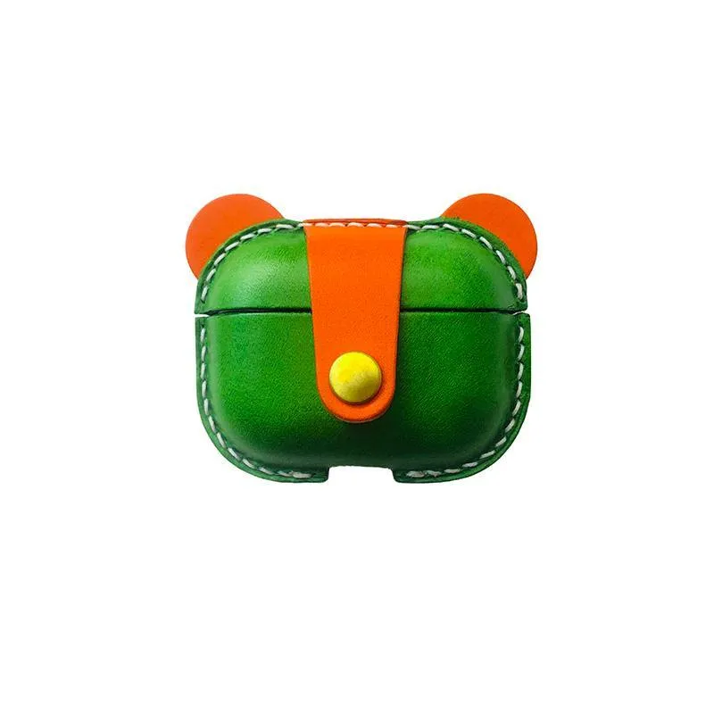 Handmade Green Leather AirPods 1&2 Case with Wristlet Strap Custom Leather AirPods 1&2 Case Airpod Case Cover