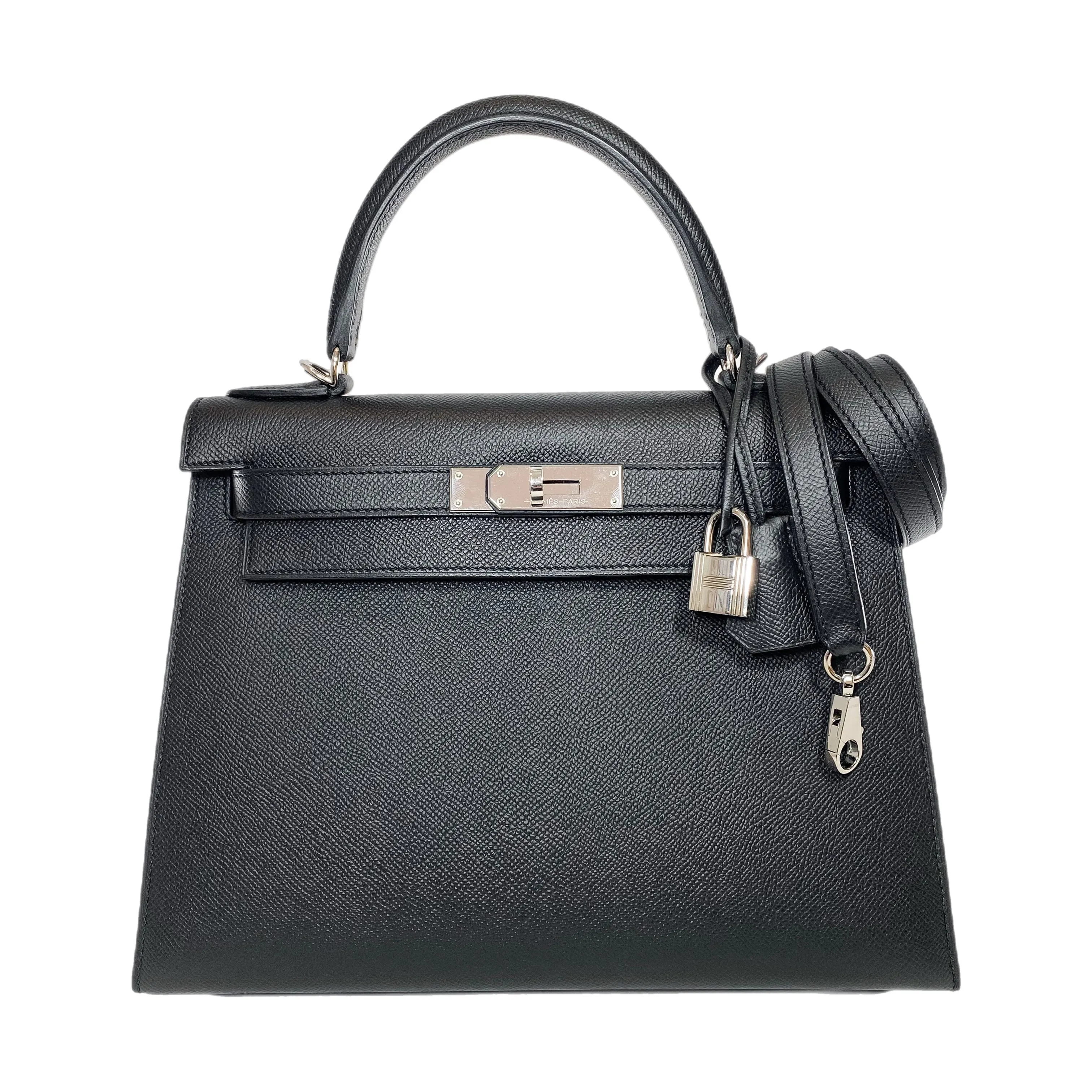 Hermes Kelly 28 Black Epsom Palladium Hardware