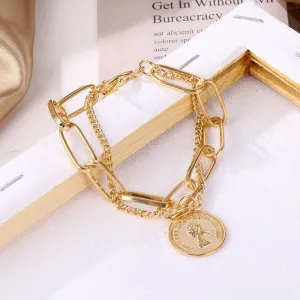 Hip Hop Cuban Multistrand Coin Charm Bracelet