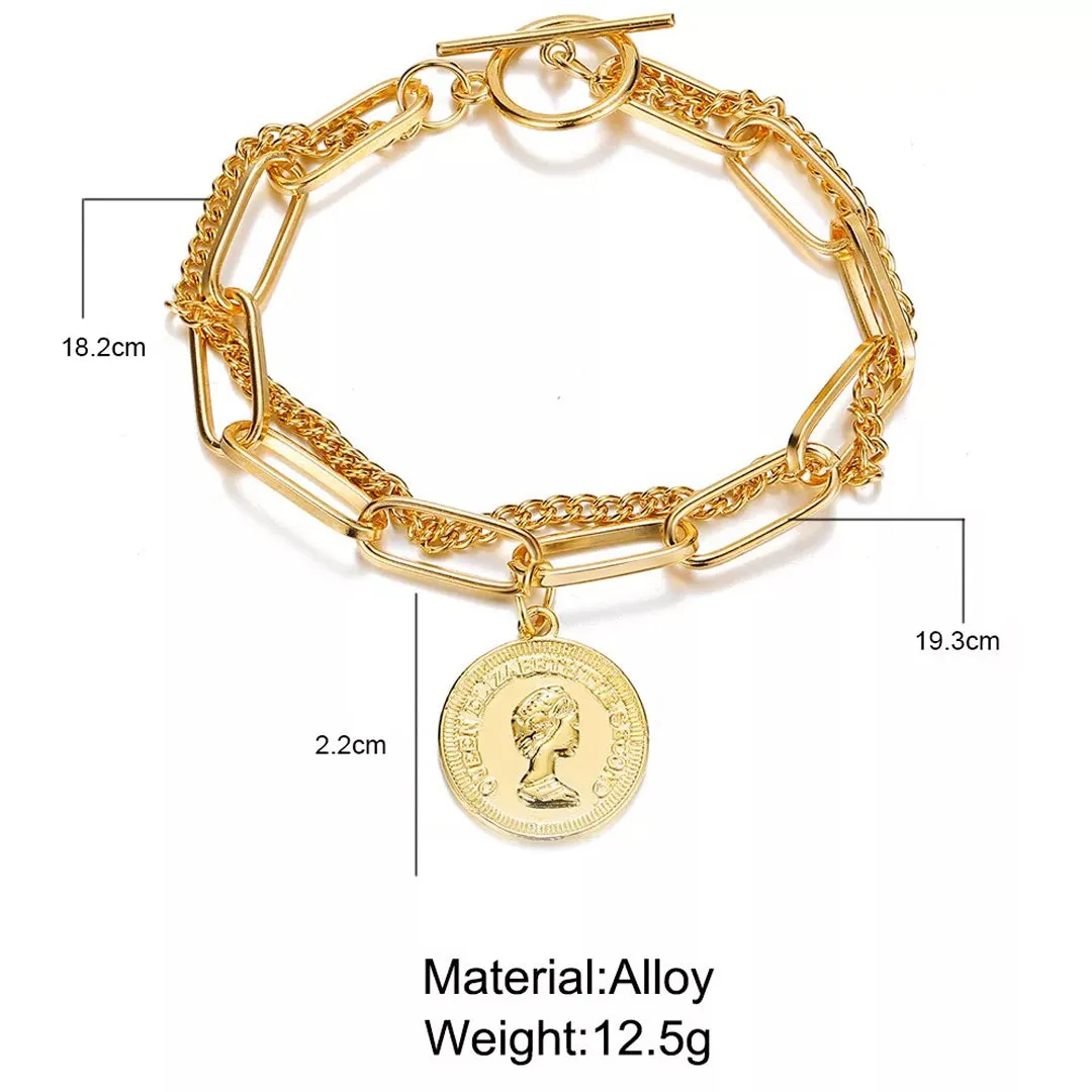 Hip Hop Cuban Multistrand Coin Charm Bracelet