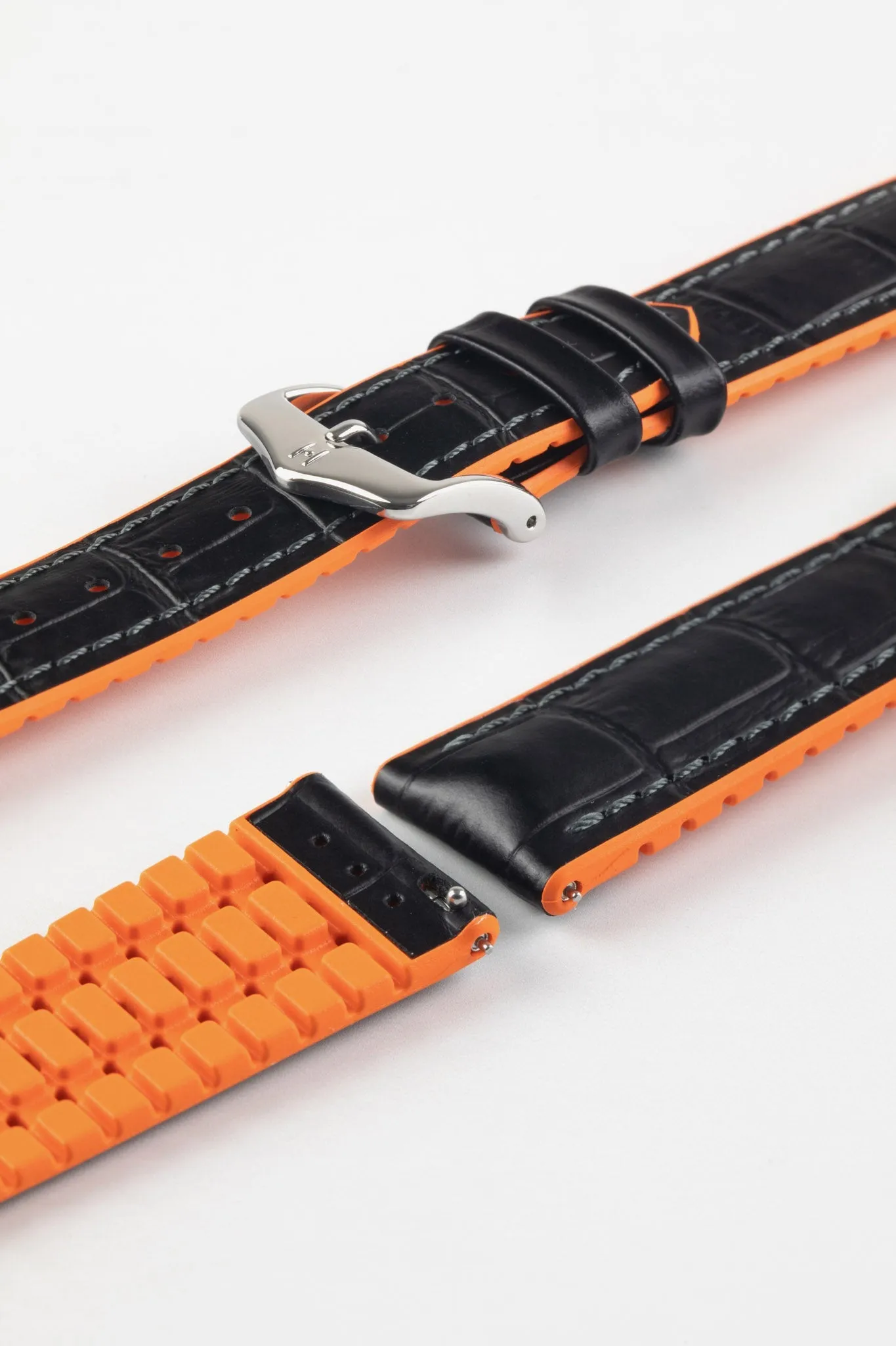 Hirsch ANDY Alligator Embossed Performance Watch Strap in BLACK /ORANGE