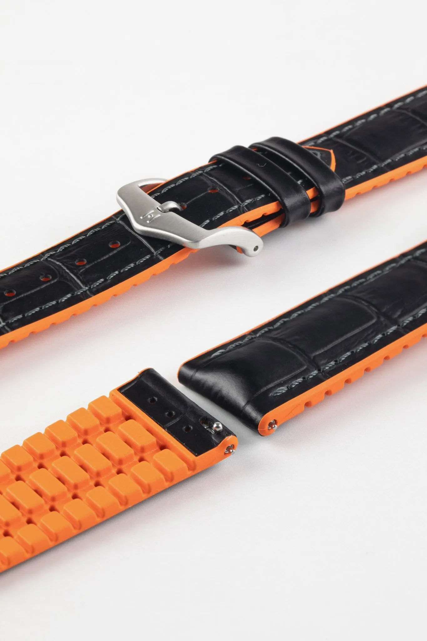 Hirsch ANDY Alligator Embossed Performance Watch Strap in BLACK /ORANGE