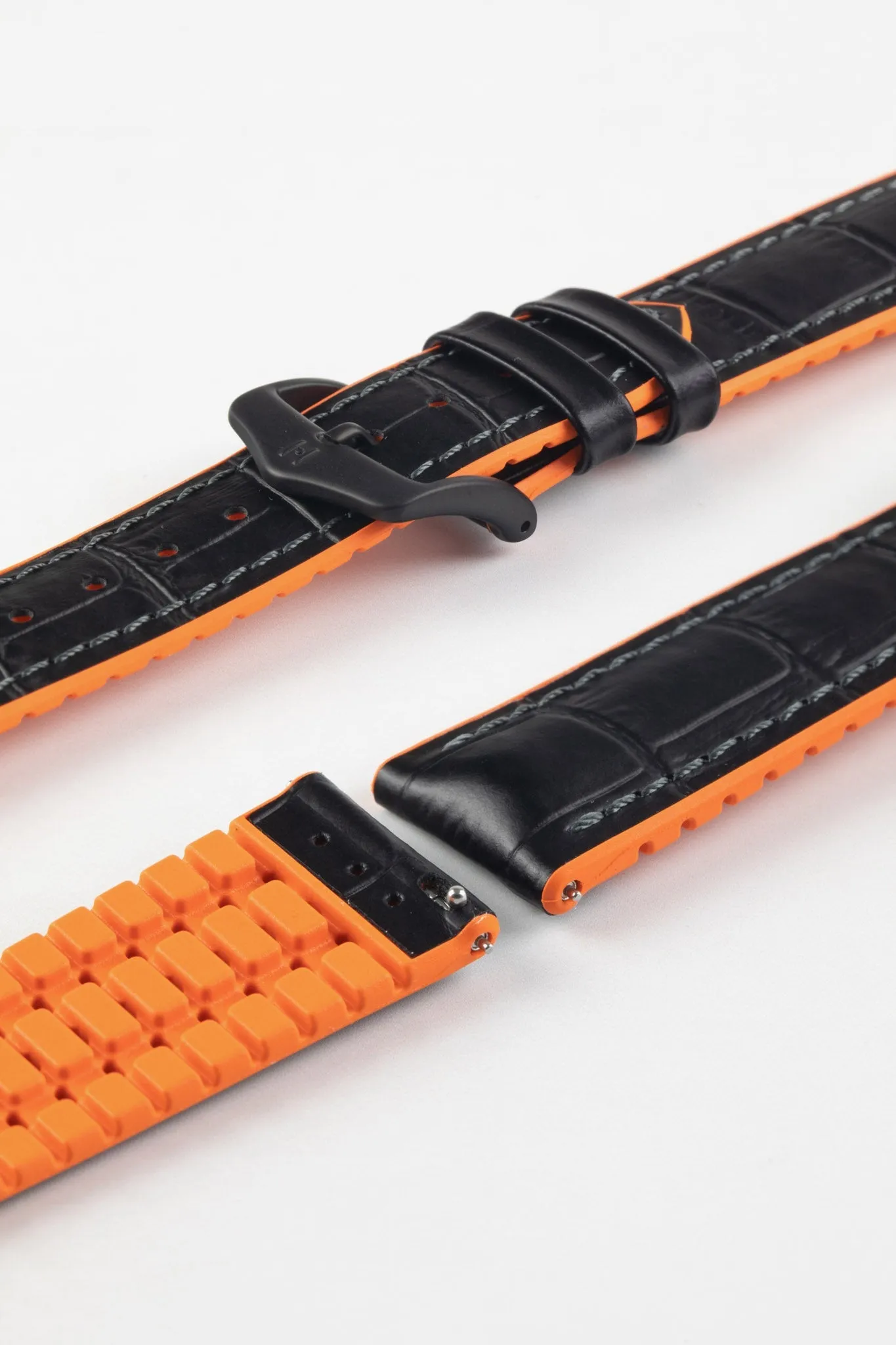 Hirsch ANDY Alligator Embossed Performance Watch Strap in BLACK /ORANGE