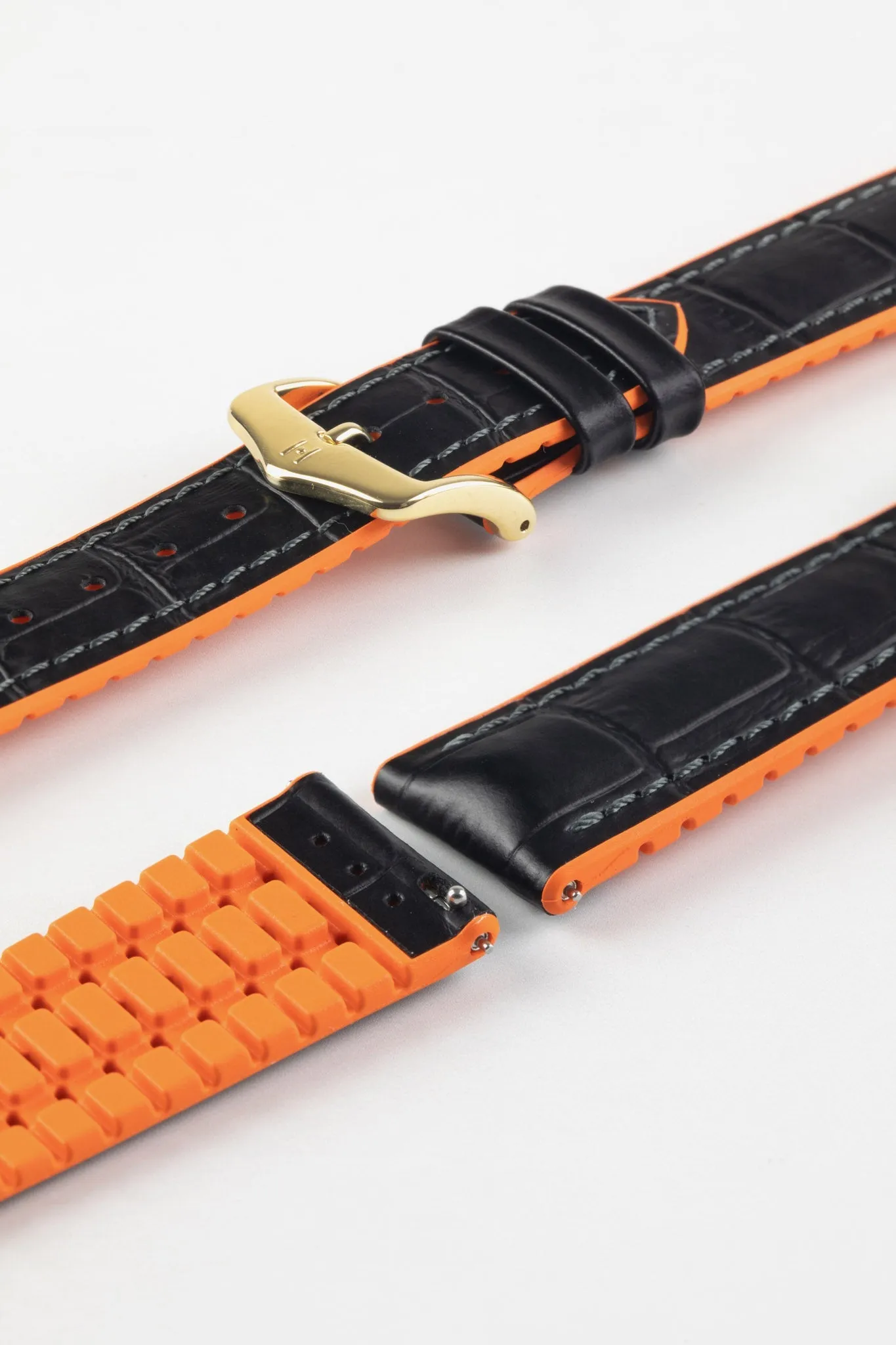 Hirsch ANDY Alligator Embossed Performance Watch Strap in BLACK /ORANGE