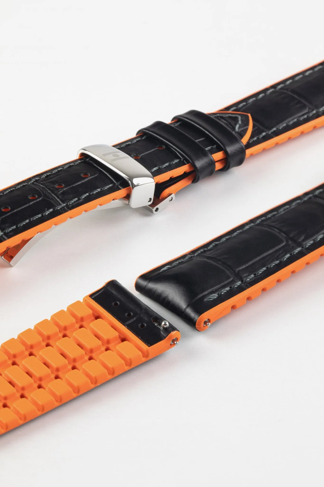 Hirsch ANDY Alligator Embossed Performance Watch Strap in BLACK /ORANGE