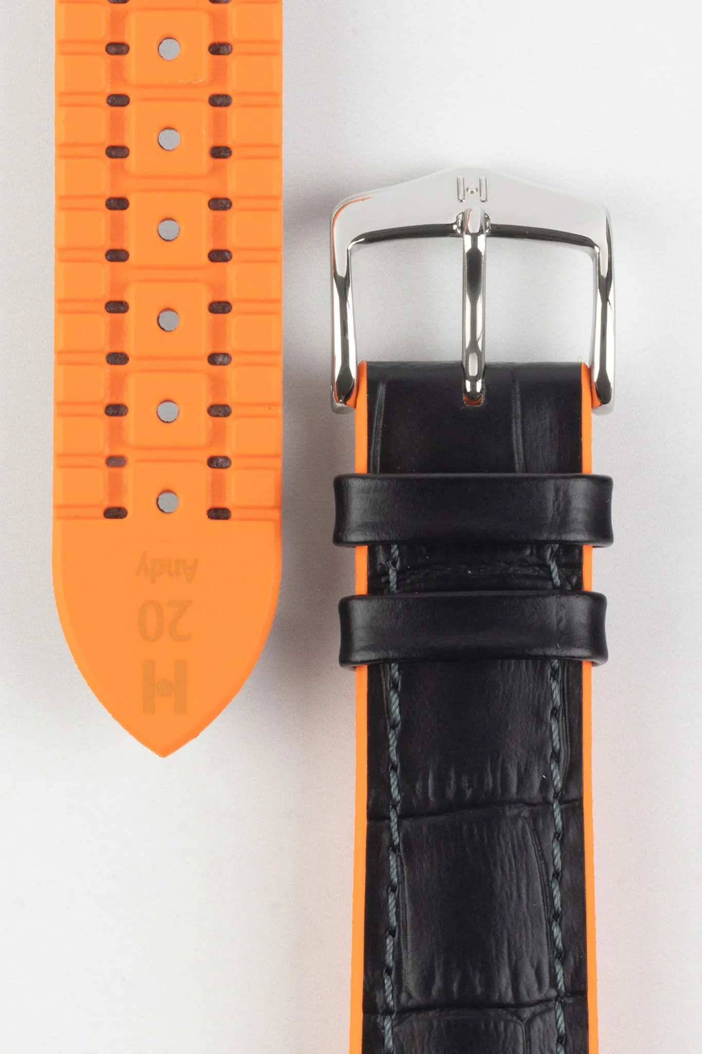 Hirsch ANDY Alligator Embossed Performance Watch Strap in BLACK /ORANGE