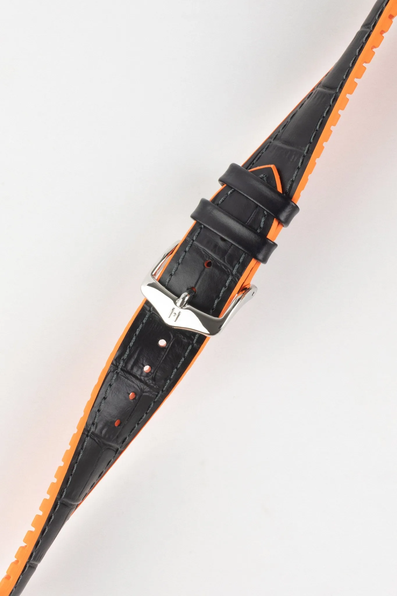 Hirsch ANDY Alligator Embossed Performance Watch Strap in BLACK /ORANGE