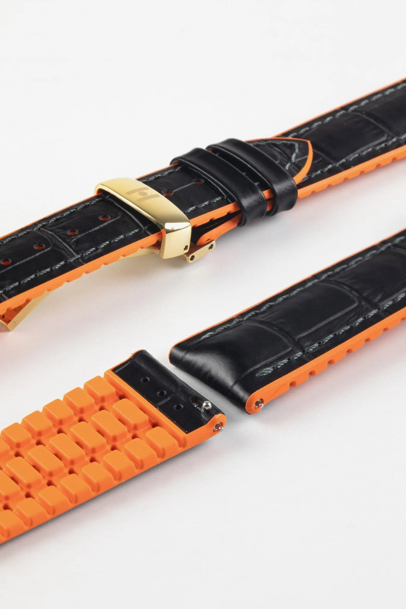 Hirsch ANDY Alligator Embossed Performance Watch Strap in BLACK /ORANGE