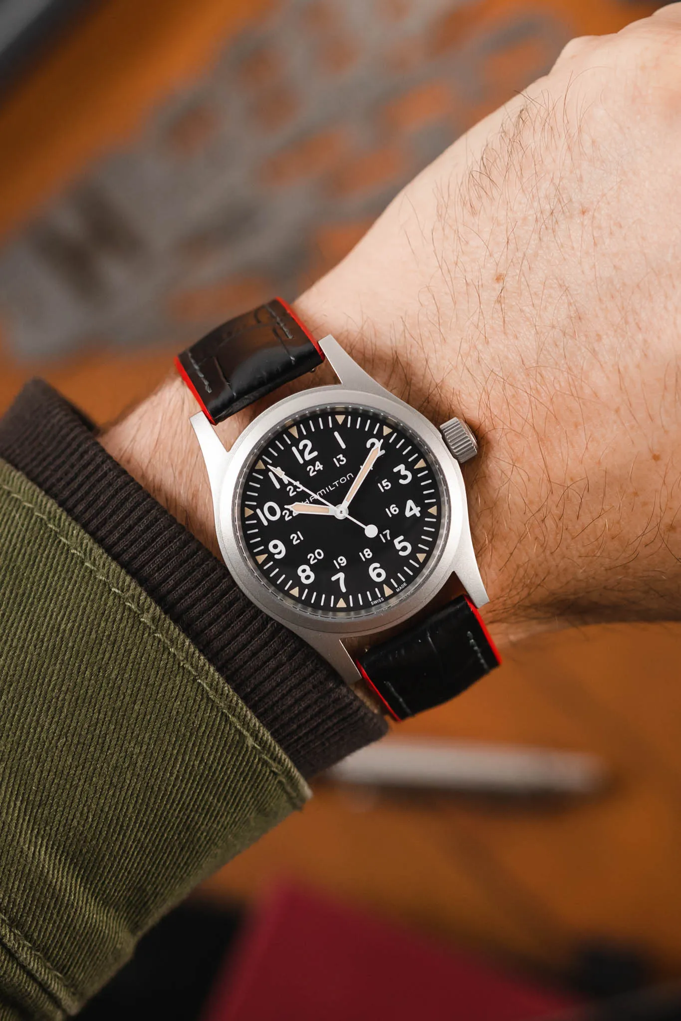 Hirsch ANDY Alligator Embossed Performance Watch Strap in BLACK / RED