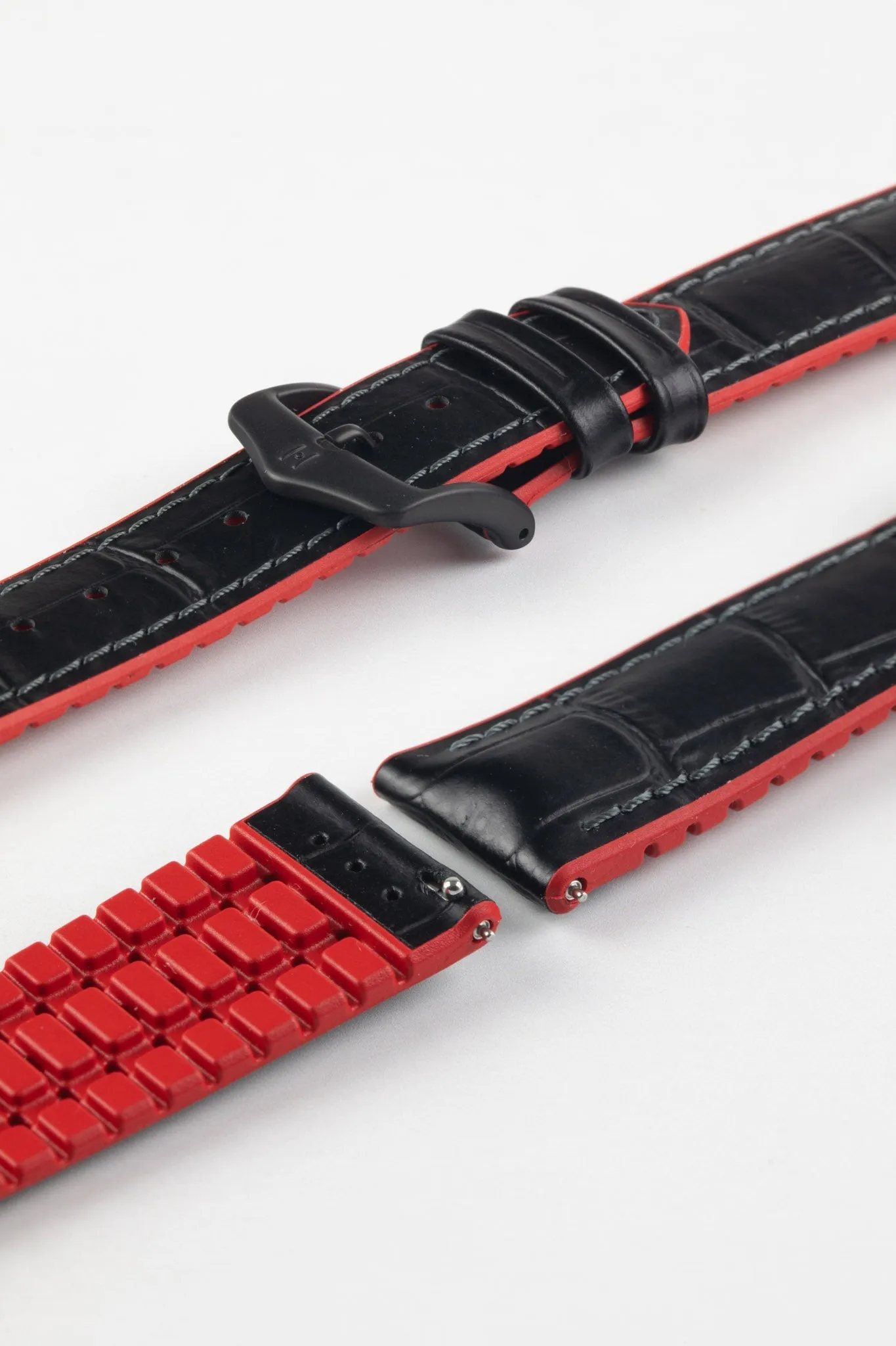 Hirsch ANDY Alligator Embossed Performance Watch Strap in BLACK / RED