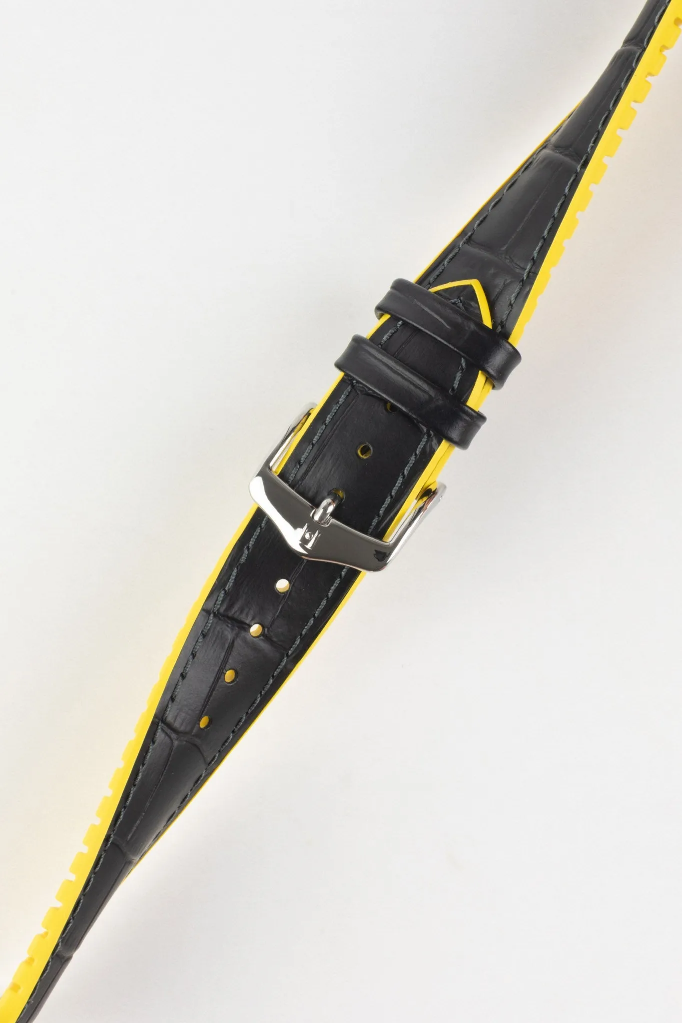 Hirsch ANDY Alligator Embossed Performance Watch Strap in BLACK / YELLOW
